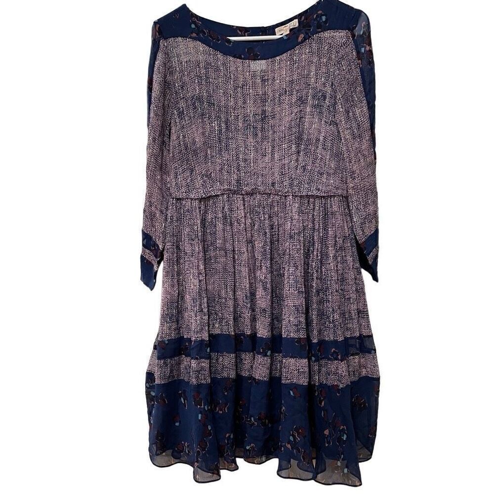 Rebecca Taylor Dress Womens 6 3/4 Sleeve Static Print Flare Hem Iridescent FLAWS